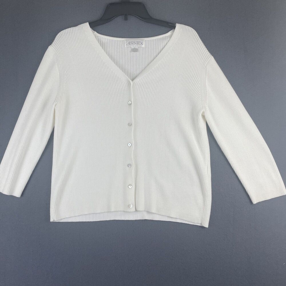 90s Y2K Rib Knit Cardigan Womens XL Casual Corner Cream